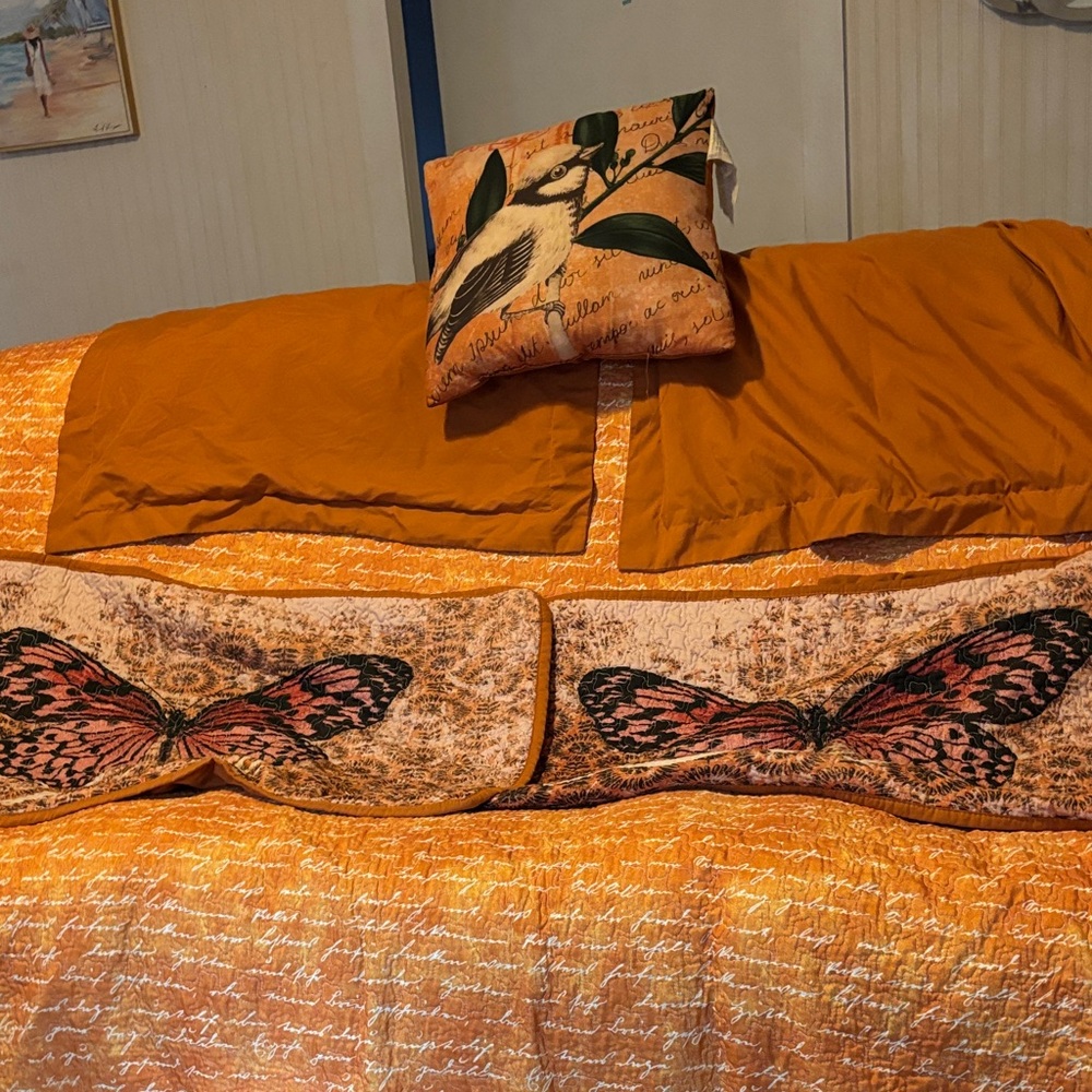 Orange Comforter butterfly, and birds  Set